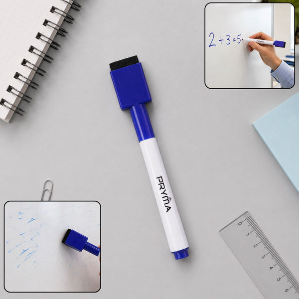 2 in 1 Whiteboard Marker Pen – With Eraser Cap & Vivid Blue Ink