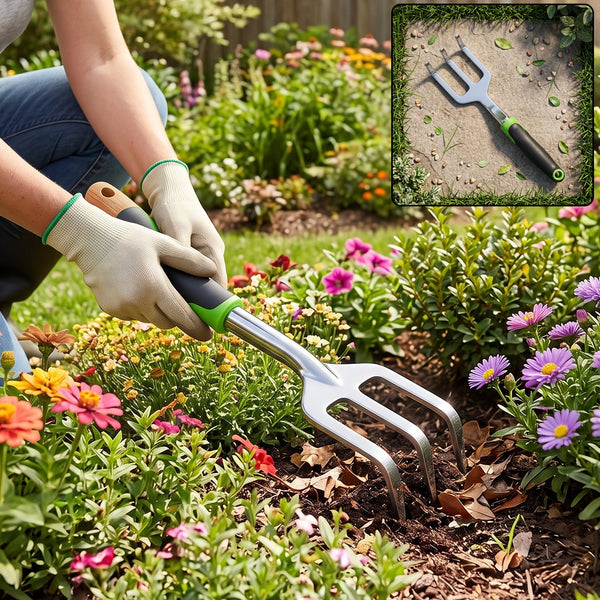 3 Prong Garden Hand Cultivator Fork Stainless Steel Tool Ergonomic Handle