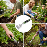 3 Prong Garden Hand Cultivator Fork Stainless Steel Tool Ergonomic Handle