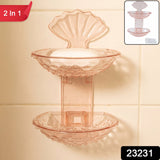 2 In 1 Double Layer Plastic Soap Dish Holder Wall Mounted Self Adhesive