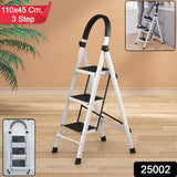 3 Step Folding Ladder with Padded Handrail Anti Slip Steel Step Stool