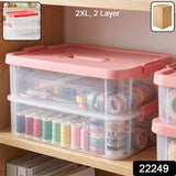 Plastic Transparent Storage Box with Lid 2XL 2 Layer Stackable Organizer