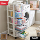 5 Layer Plastic Storage Drawer Rack Organizer with Wheels for Home