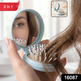 2 in 1 Folding Hair Brush with Mirror Compact Pop Up for Travel