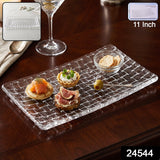 Transparent Glass Serving Tray 11 Inch Rectangular Basketweave Platter