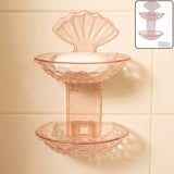 2 In 1 Double Layer Plastic Soap Dish Holder Wall Mounted Self Adhesive
