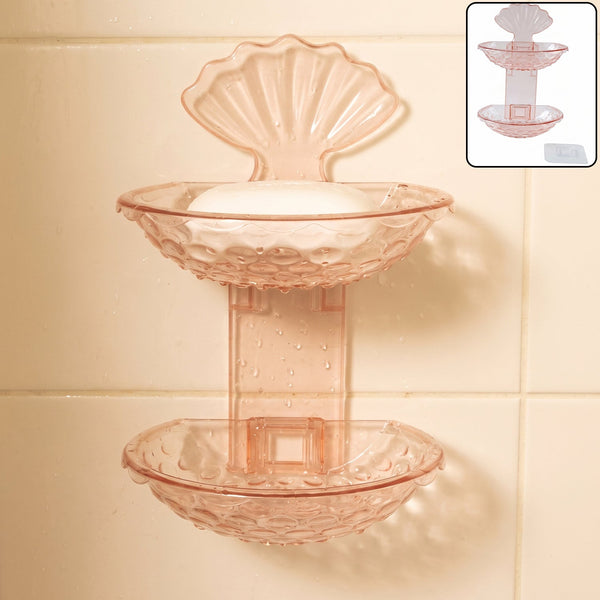 2 In 1 Double Layer Plastic Soap Dish Holder Wall Mounted Self Adhesive