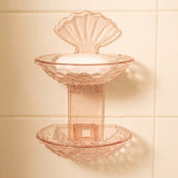 2 In 1 Double Layer Plastic Soap Dish Holder Wall Mounted Self Adhesive