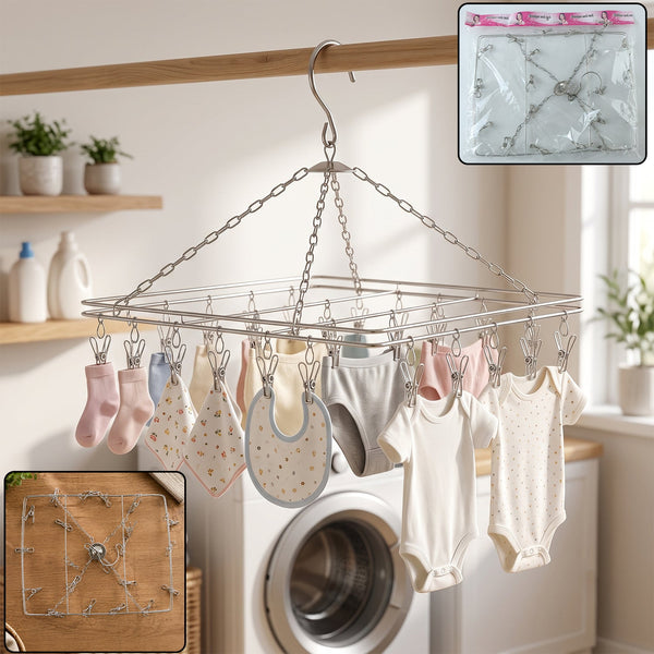 Stainless Steel Square Multi Clip Drying Hanger for Socks, Baby Clothes